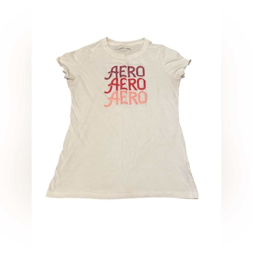 Aeropostale Graphic White Embroidered Graphic Logo T-Shirt Size Large GUC